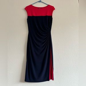 Lauren Ralph Lauren Red Navy Blue Sleeveless Jersey Knit Ruched Side Dress 4